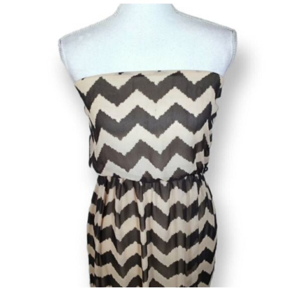FASHION MAGAZINE BLACK & TAN STRIPE DRESS SZ.M EUC. - Picture 3 of 7